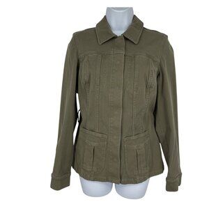 Spanx Women's Olive Green Utility Jacket With Pockets & Hidden Snap Closure Sz S